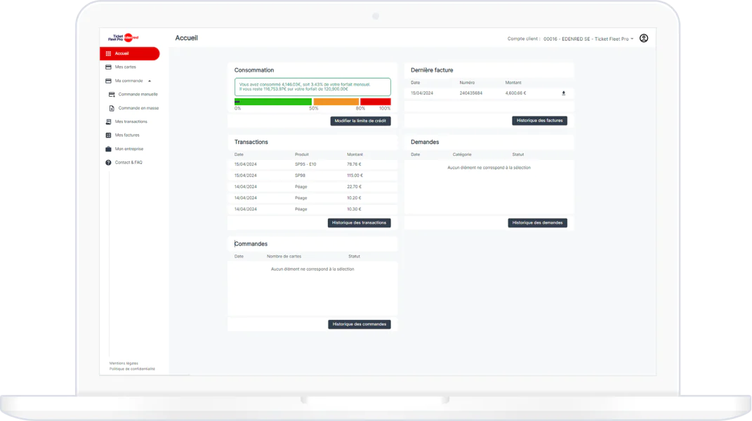 Espace client carte essence Ticket Fleet Pro